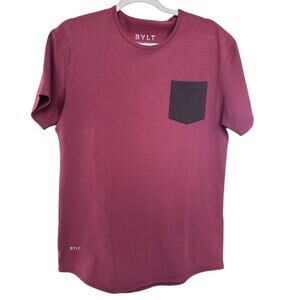 BYLT Mens Drop-Cut LUX Pocket T Shirt Red Small Stretch Athleisure Basic NWOT